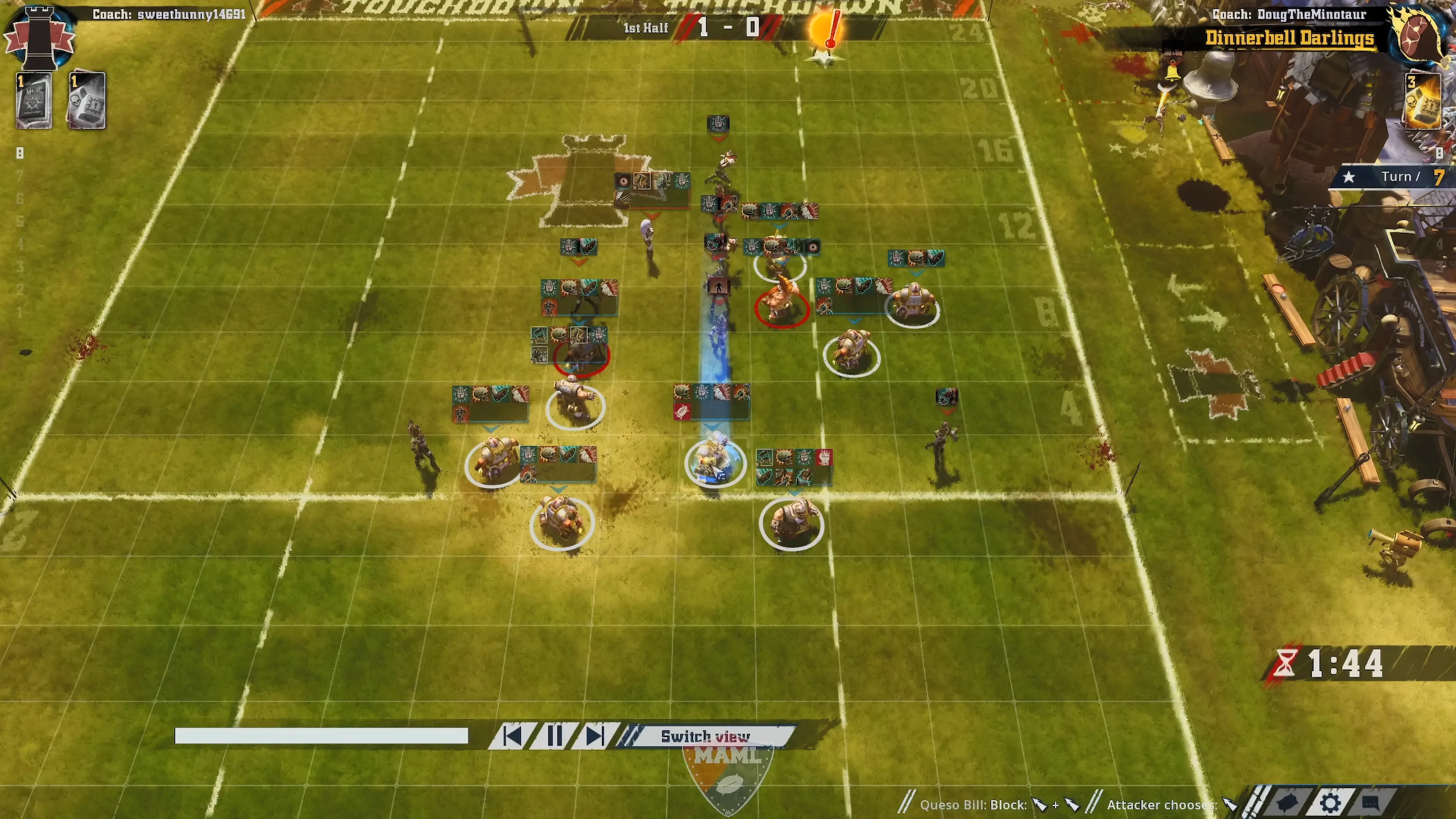 That's Kinda Catchy faces off against the Dinnerbell Darlings in Blood Bowl III.