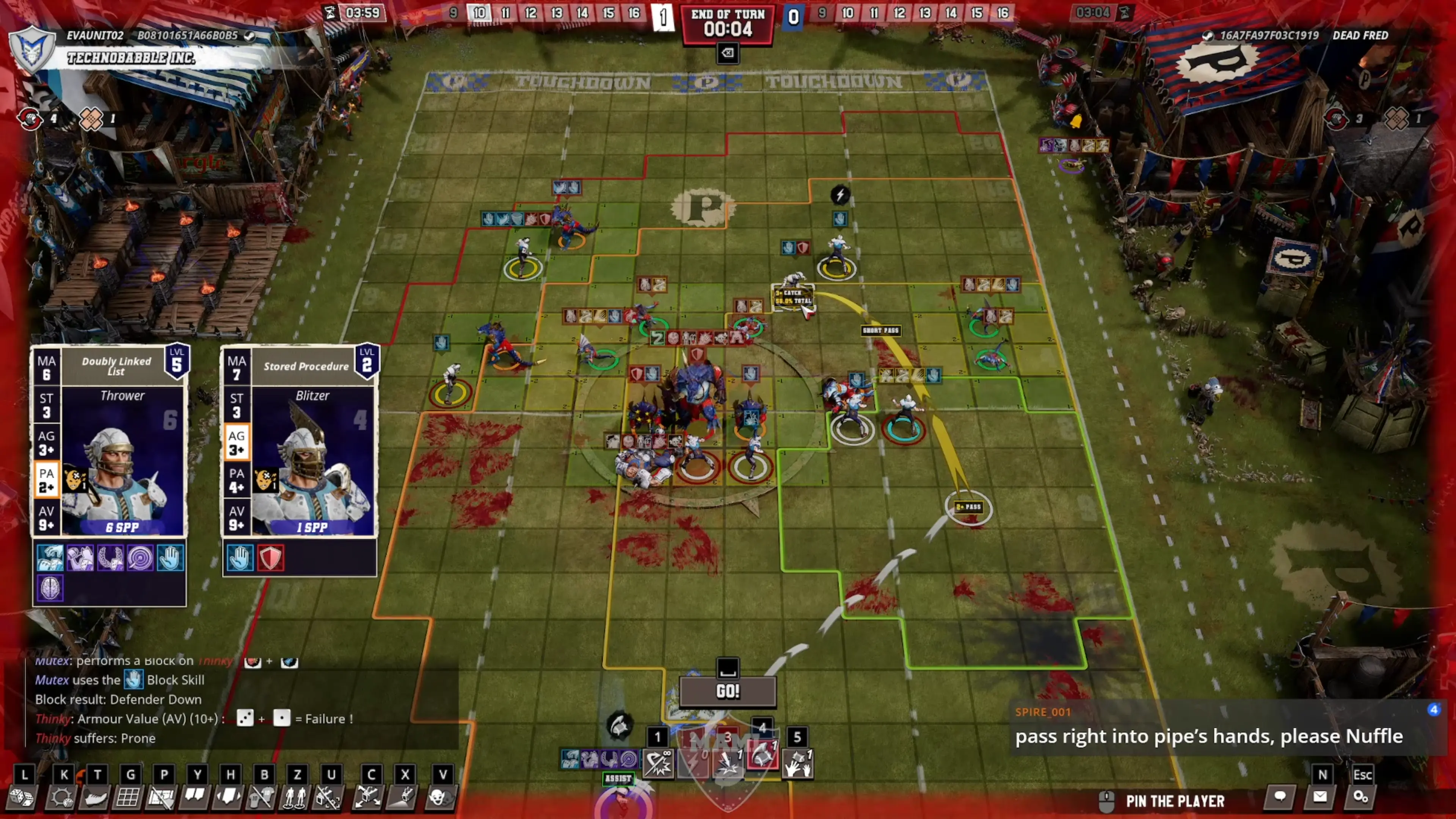 Doubly Linked List plans out the game-winning pass for Technobabble Inc. early in the second half of their Round 3 match.